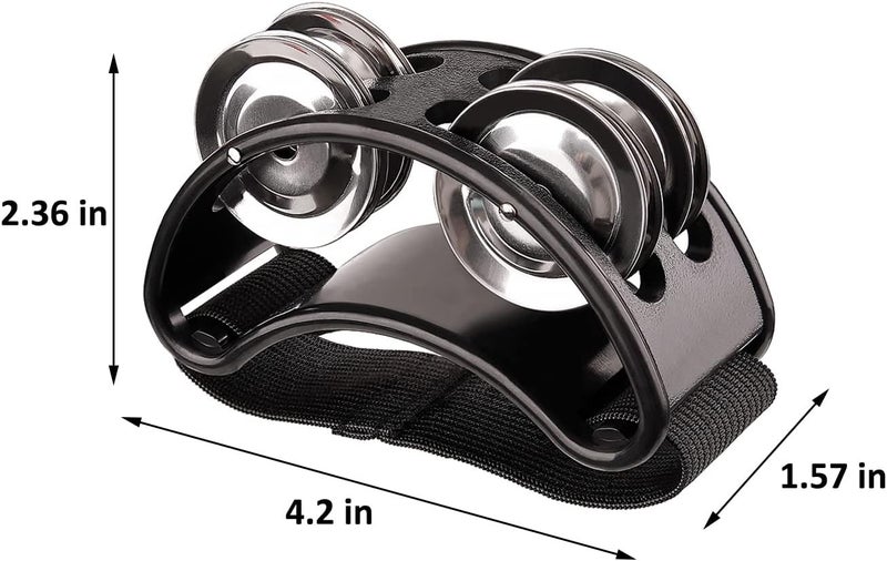 Rigych 4 PCS Foot Tambourine Shaker & Rhythm Finger Shaker with Elastic Strap, Percussion Instrument Set for Ukulele Guitar Drum Mandolin Banjo Playing (Black) - Image 4